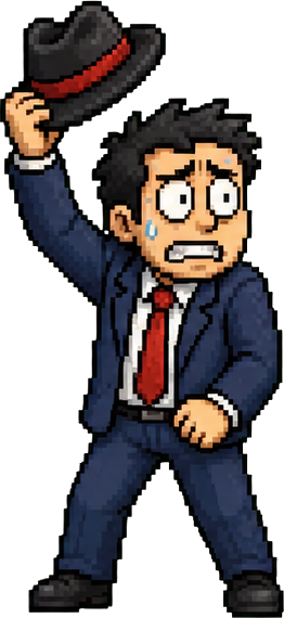 A nervous office worker holding his hat